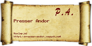 Presser Andor névjegykártya