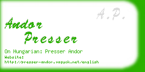 andor presser business card